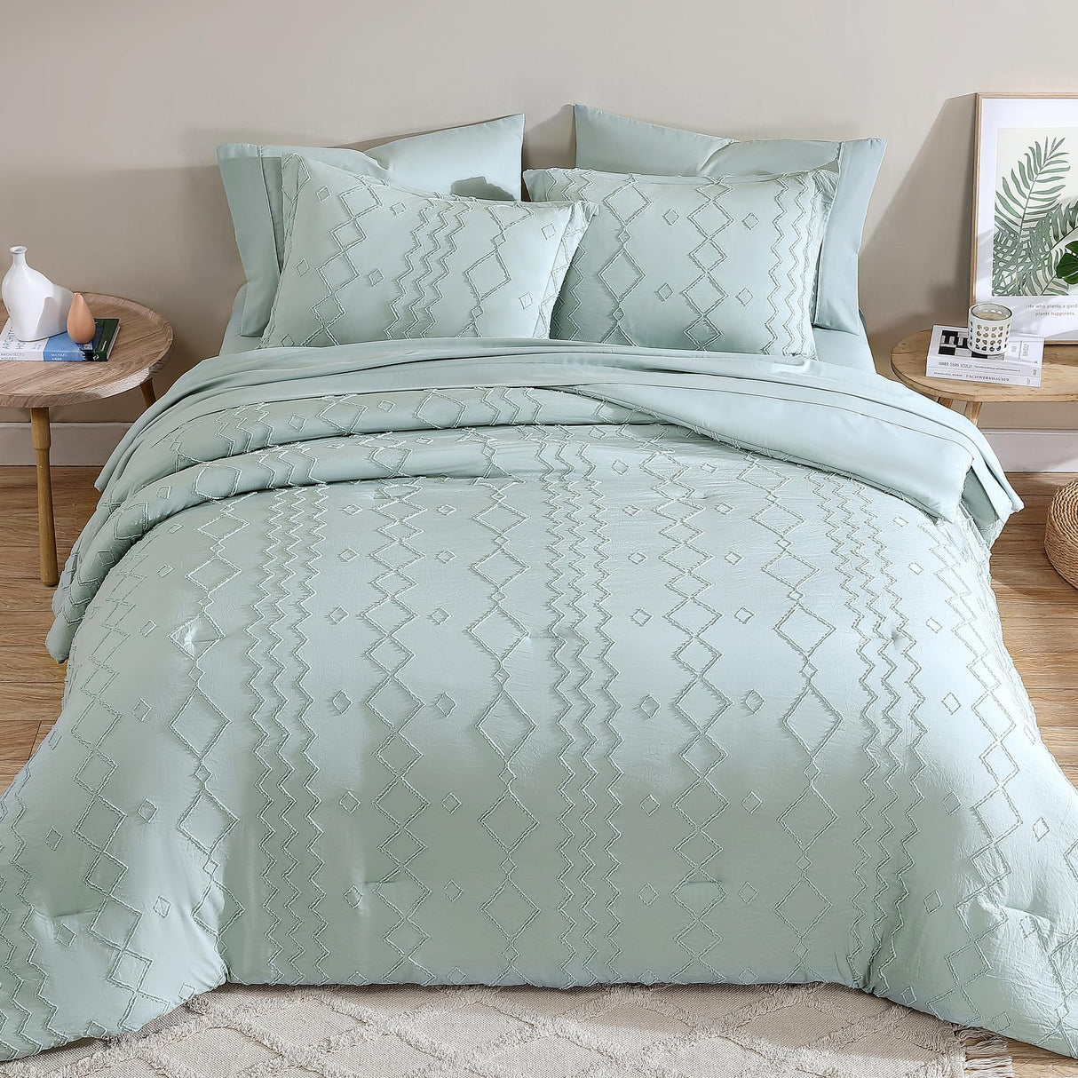 Queen Comforter Set 7 Pieces, Boho Tufted Bedding Comforter Sets for All Seasons