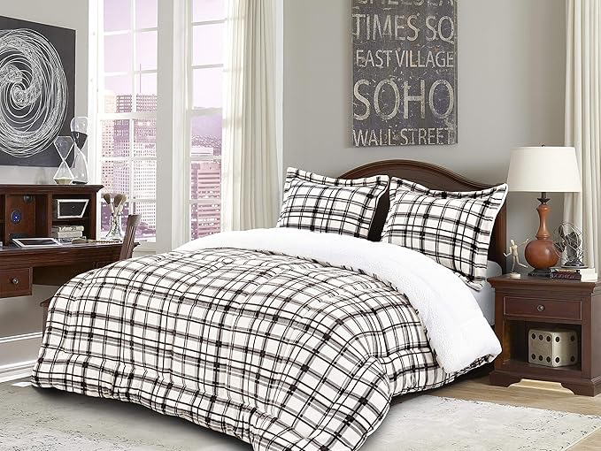 Comfort Softest, Coziest Heavy Weight Plaid Pattern Micromink Sherpa-Backing Premium Quality Down Down