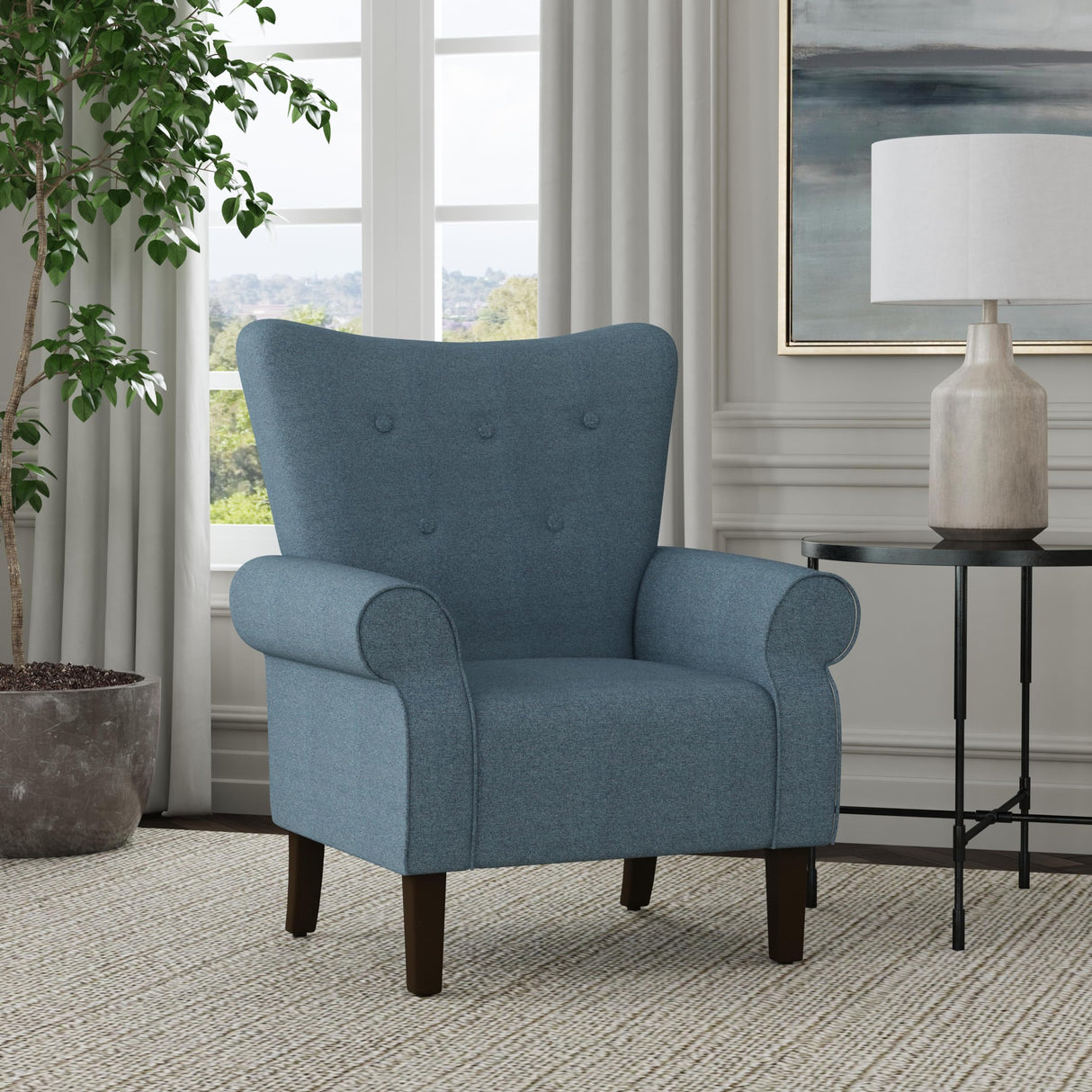 Home Decor Upholstered Rolled Arm Wingback Living Room & Bedroom Accent Chair