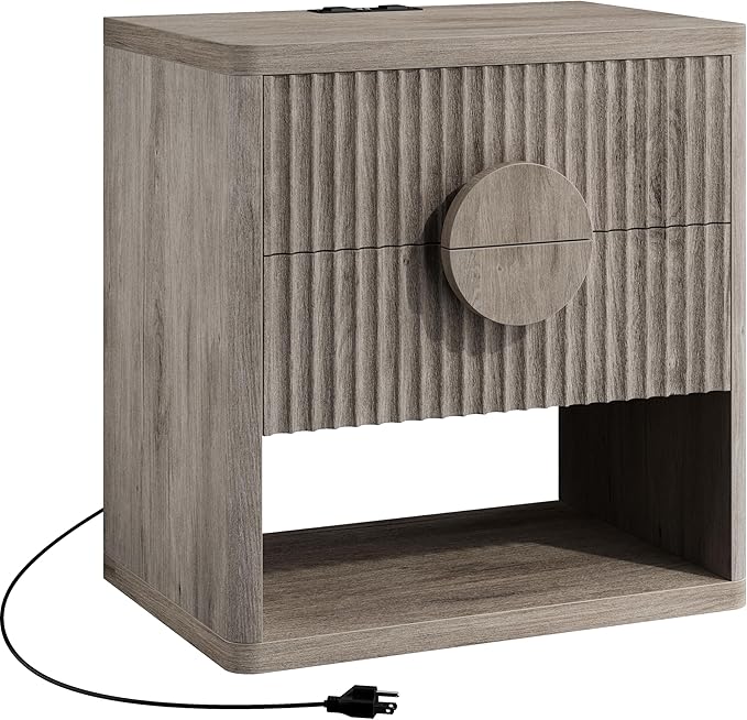Night Stand with Charging Station, Side Table End Table with Drawers Storage