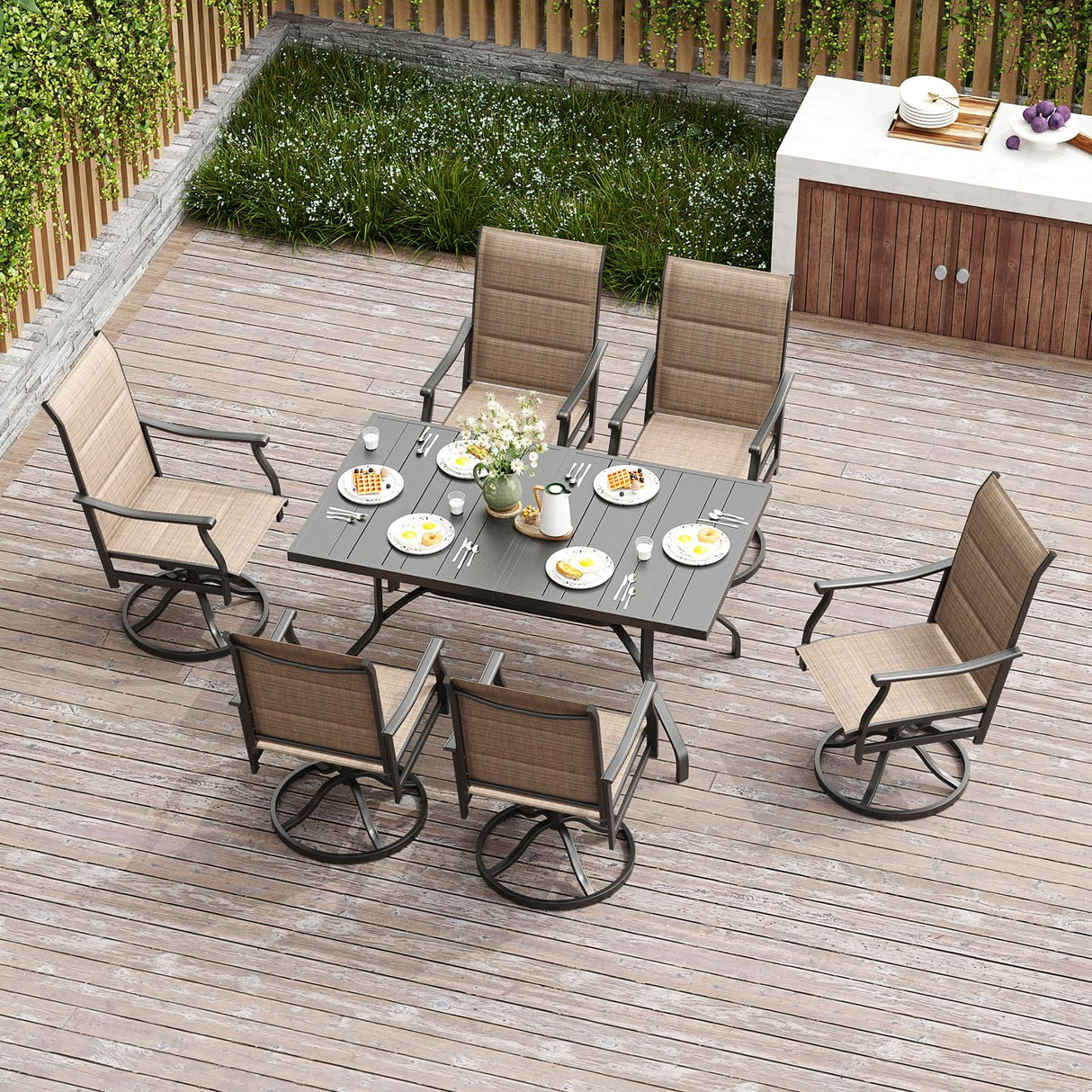 Patio Dining Set for 6, 7-Piece Outdoor Dining Table and Chairs Set
