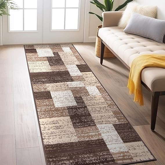 Contemporary Distressed Boxes Area Rug - Brown