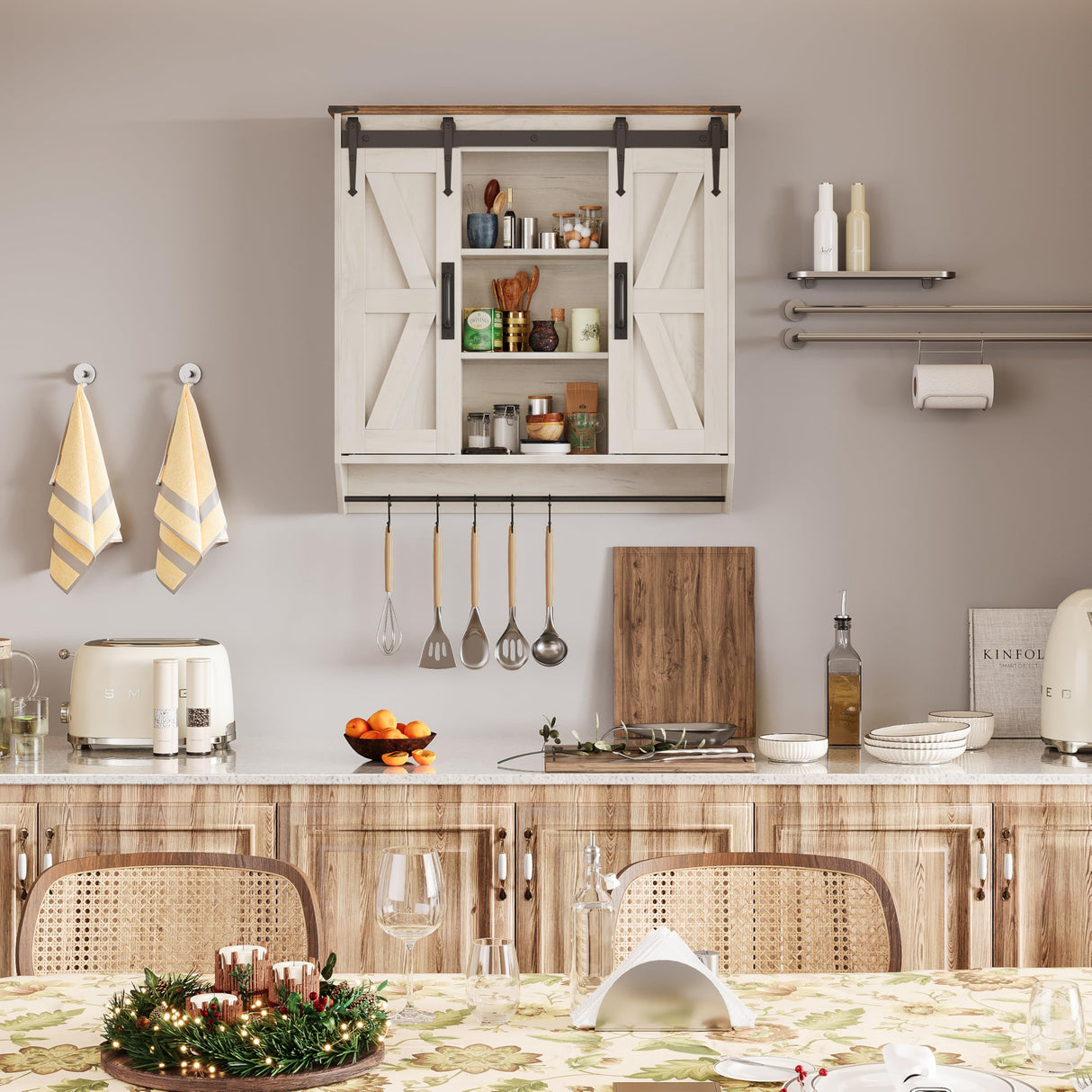 Farmhouse Medicine Cabinet 2 Sliding Barn Doors 3 Tier Rustic Wood Wall Storage