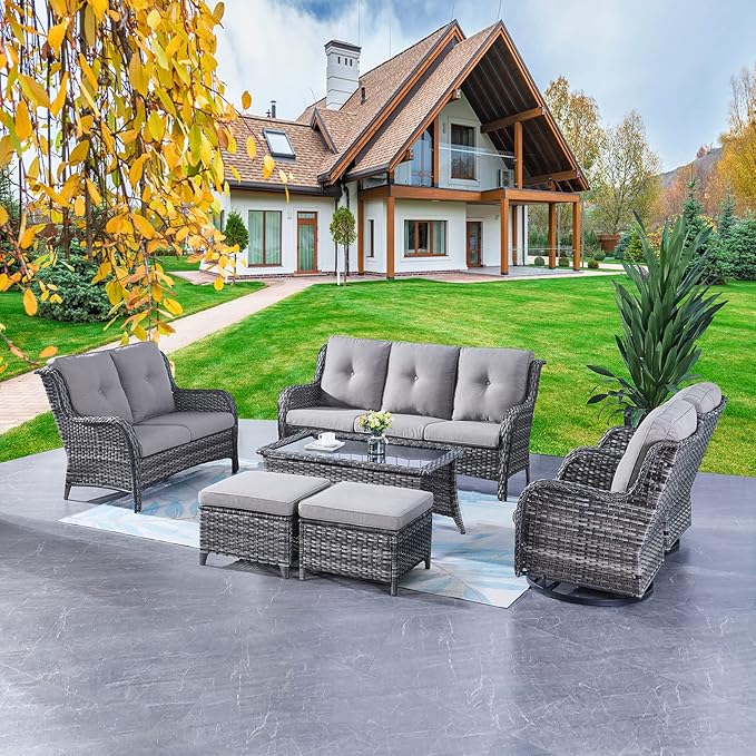 Wicker Patio Furniture Set - 5 Piece Rattan Outdoor Sectional Conversation Sets