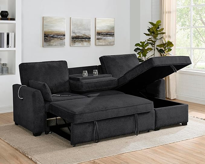 Oversized Convertible Tufted Sleeper Sectional Sofa with Pull Out Sleeper Couch Bed