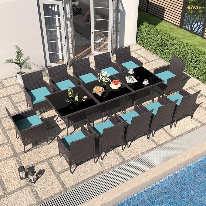 10-Piece Indoor/Outdoor Dining Table Set, Garden Patio Rattan Set with w/Tempered Glass Tabletop