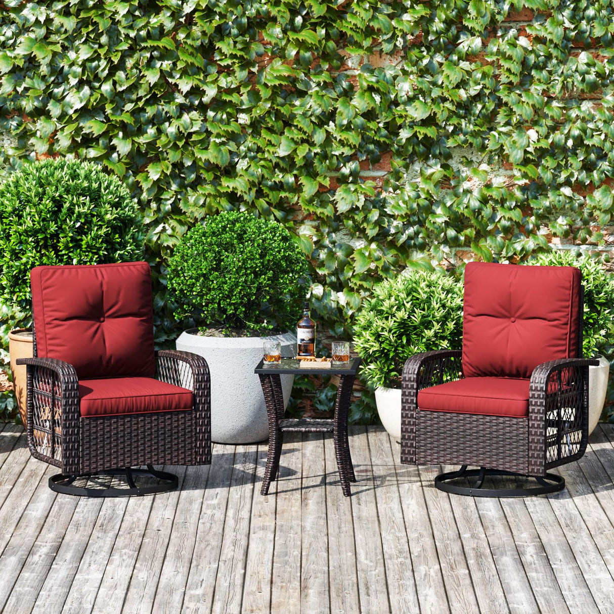 3 Pieces Patio Furniture Set, Outdoor Swivel Rocker Chairs Set of 2