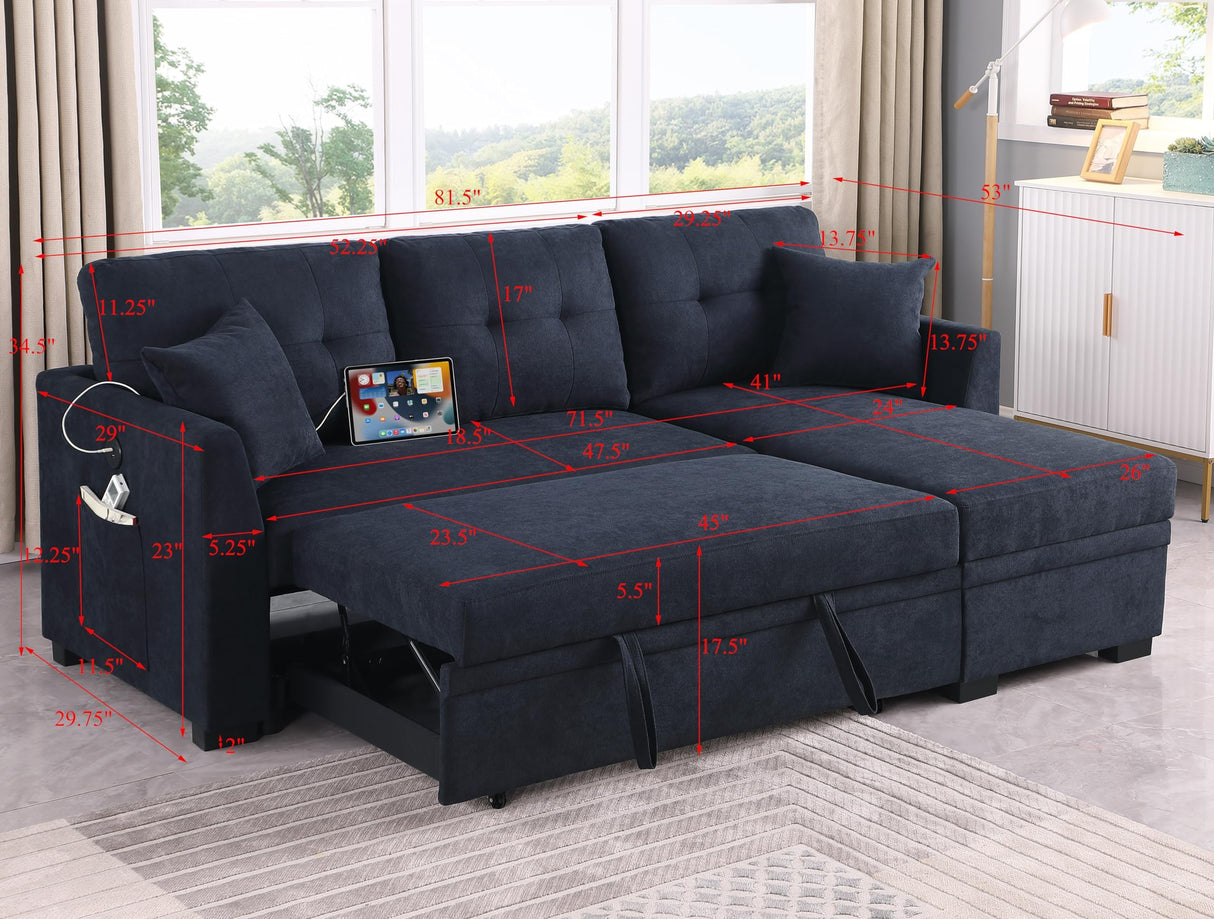 Reversible Sleeper Sectional Sofa Couch Convertible Sleeper Sofa&Couches Bed
