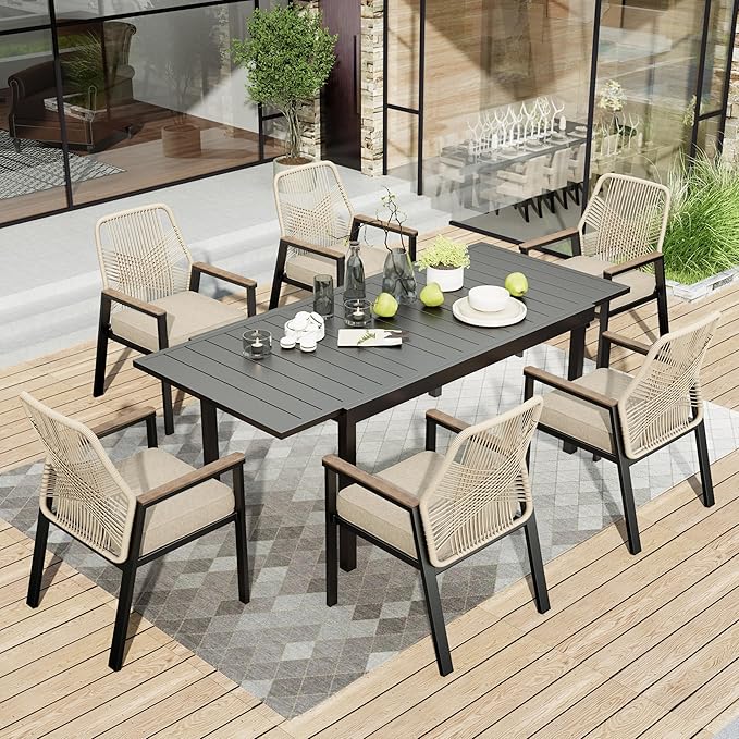 7 Pieces Patio Table and Chairs Set, Outdoor Dining Set for 7