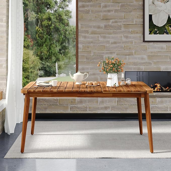 86.5-Inch Patio Dining Table, Indoor & Outdoor Dining Table w/Acacia Wood