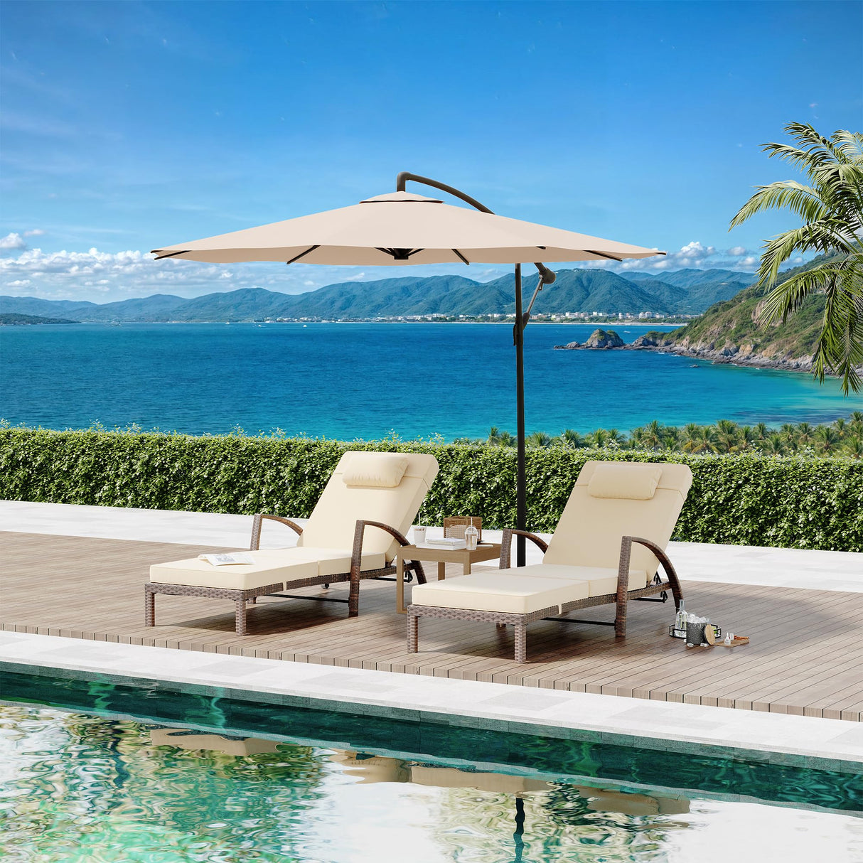 Outdoor Chaise Lounge Set of 2 Rattan Patio Folding Chaise Lounge