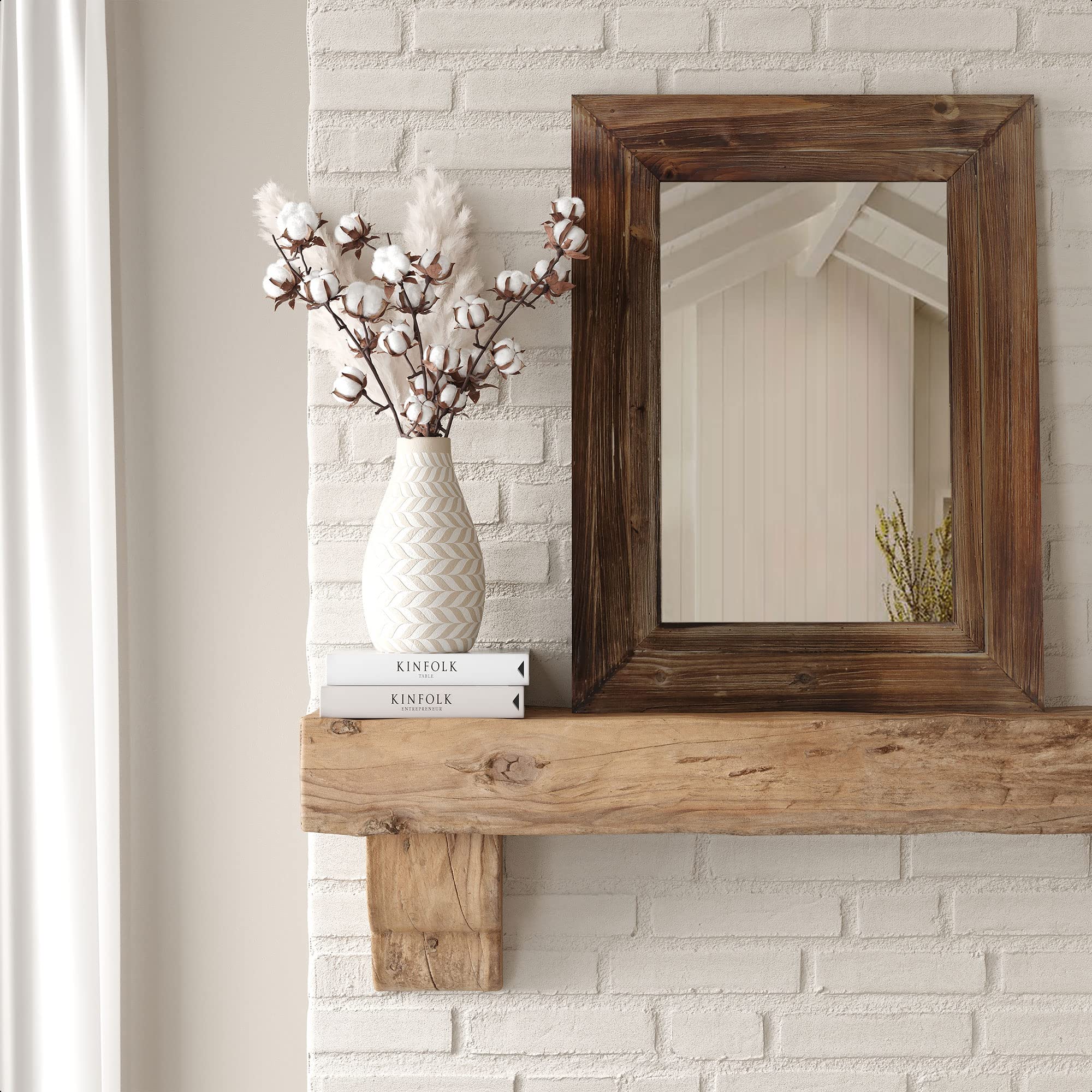 24x32 Wood Farmhouse Wall Mirror, Wooden Large Rustic Wall Mirror