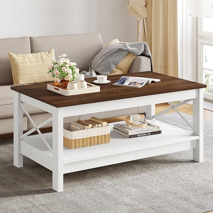 Coffee Table for Living Room, Modern Farmhouse Coffee Table with Storag