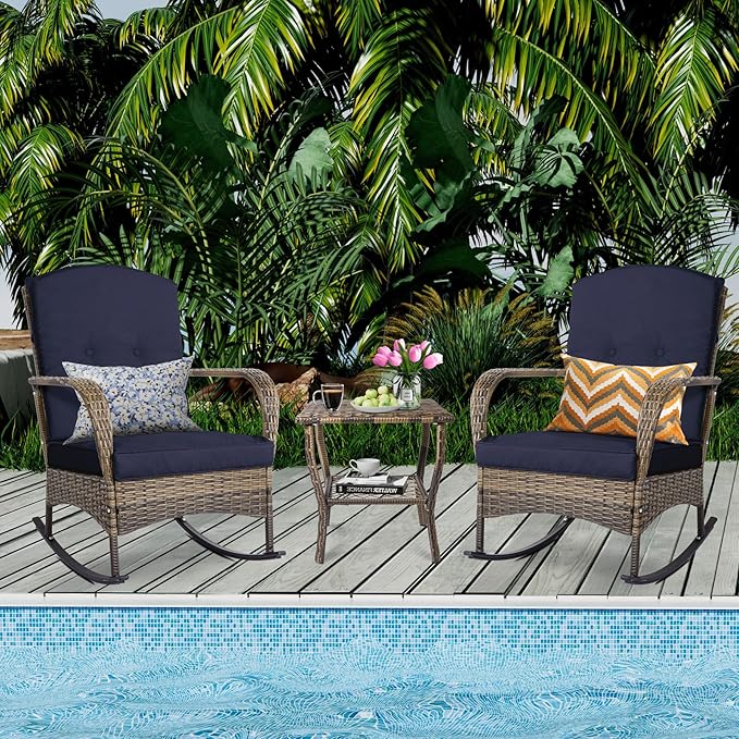 3-Piece Patio Furniture Set,Outdoor Rocking Chairs Set of 2, Patio Conversation Set