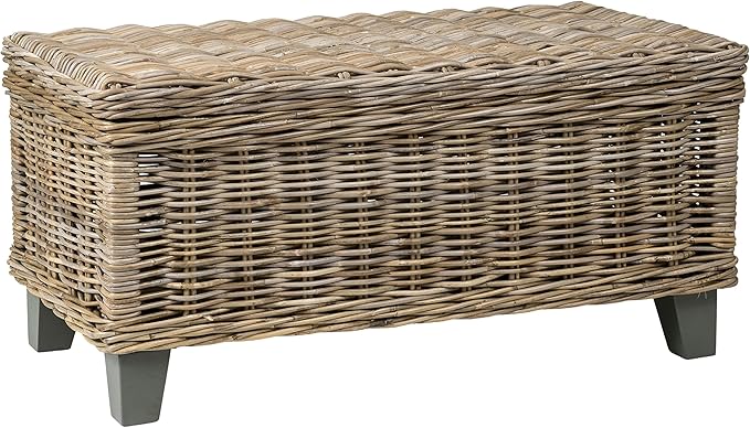 Woven Rattan Storage Coastal Coffee Table - Handwoven Natural Brown Rattan