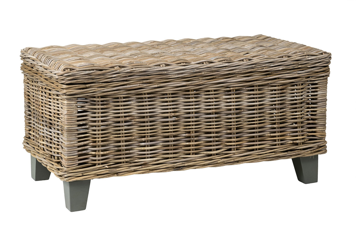 Woven Rattan Storage Coffee Table - Handwoven Natural Brown Rattan, Hidden Storage