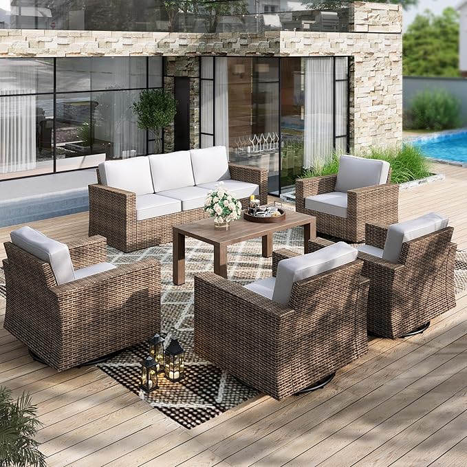 Patio Furniture Conversation Sets with 4.92" Widened Armrest, Swivel Glide Chairs