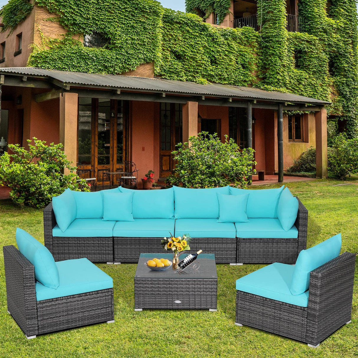 7 Pieces Patio Furniture Set, Patiojoy All-Weather Outdoor Rattan Sectional Sofa Set
