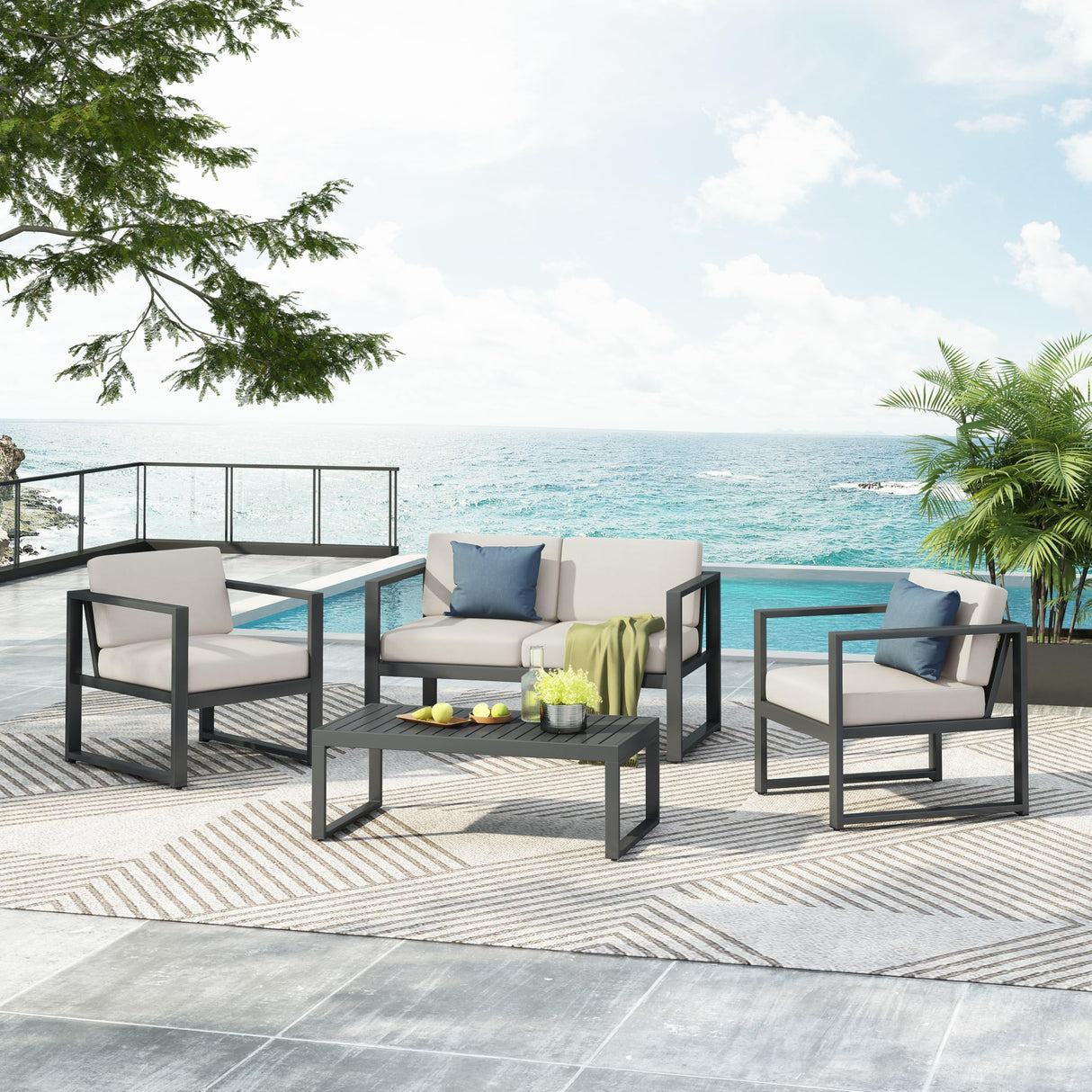 Tundr Outdoor 4 Seater Chat Set with Coffee Table, Patio Conversation Sets
