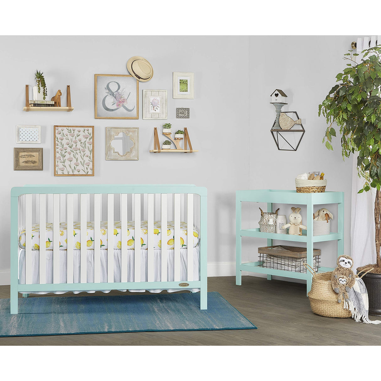 Ridgefield 5-in-1 Convertible Crib in Mint & White, Greenguard Gold Certified