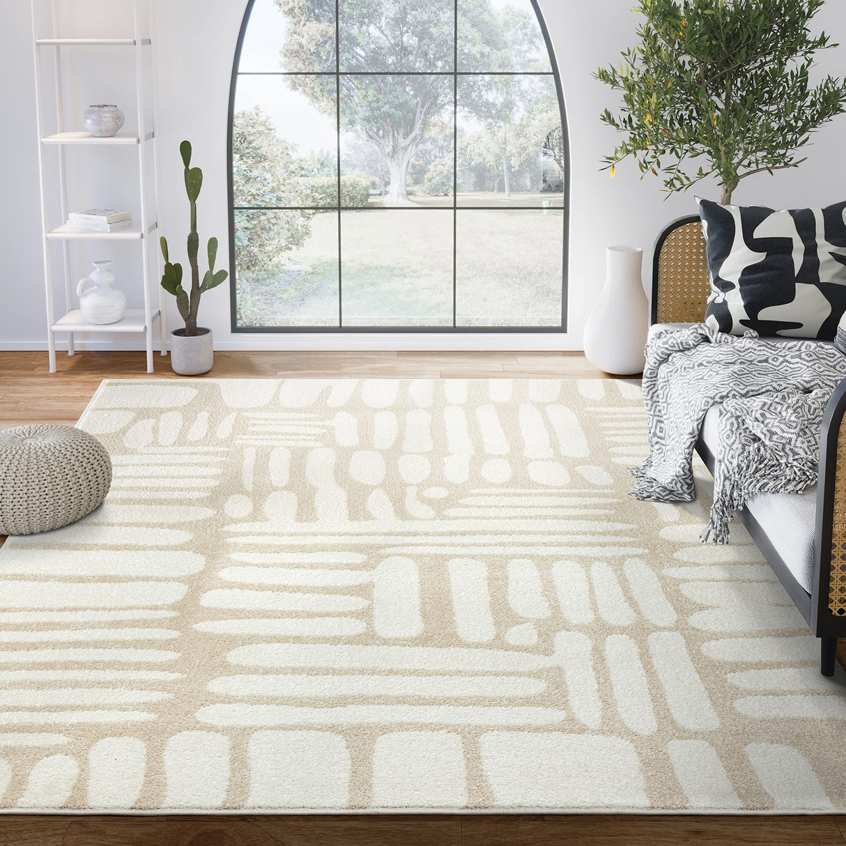 Nuevo Collection Area Rug 6'x9' - Beige/Cream Abstract Design