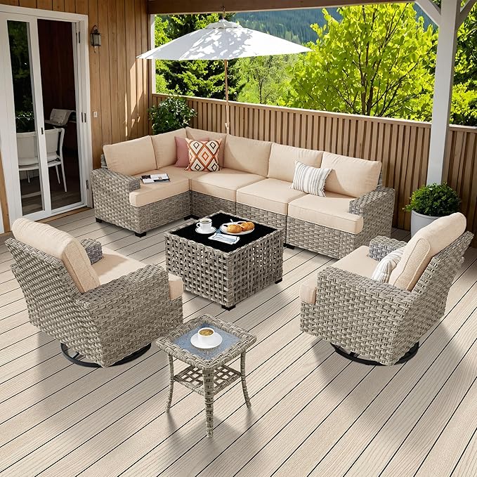 6 Pieces Patio Furniture Set, Outdoor Sectional Sofa Couch with Solar Coffee Table