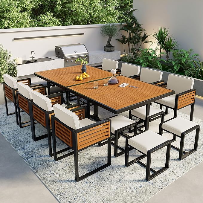 9 Pieces Outdoor Dining Set for 8 People, Acacia Wood Patio Furniture Sets