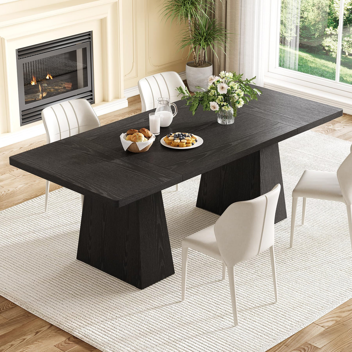 Table for 6 People, Wooden Table, Rectangle Furniture with Heavy Duty Legs, Modern
