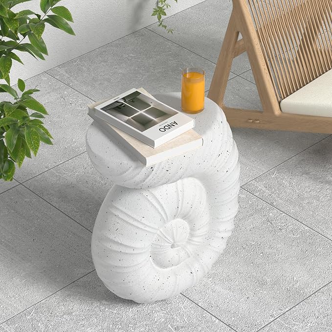 Outdoor Side Table, Concrete End Table, Round Accent Table for Indoor Modern Art Deco