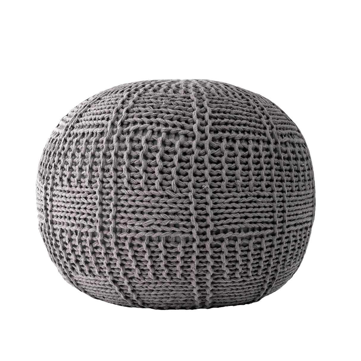 Berlin Casual Knitted Filled Ottoman Pouf 14" x 20" x 20" Grey