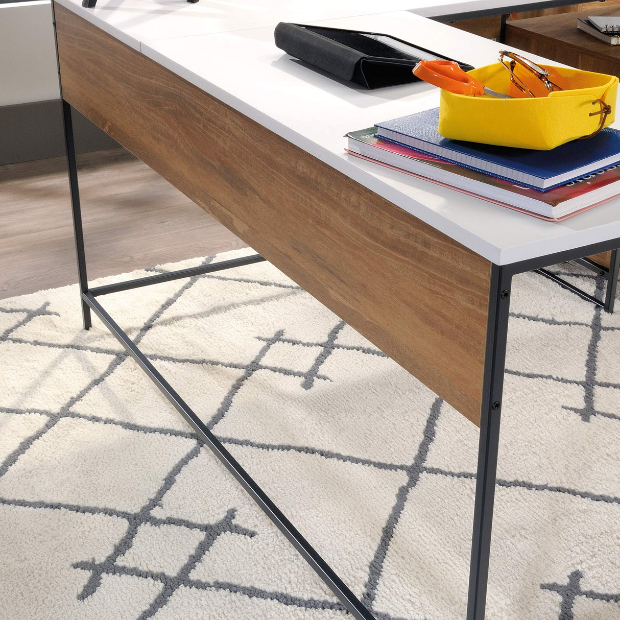 Tremont Row Modern L-Shaped Desk with Storage, Sindoori Mango Finish