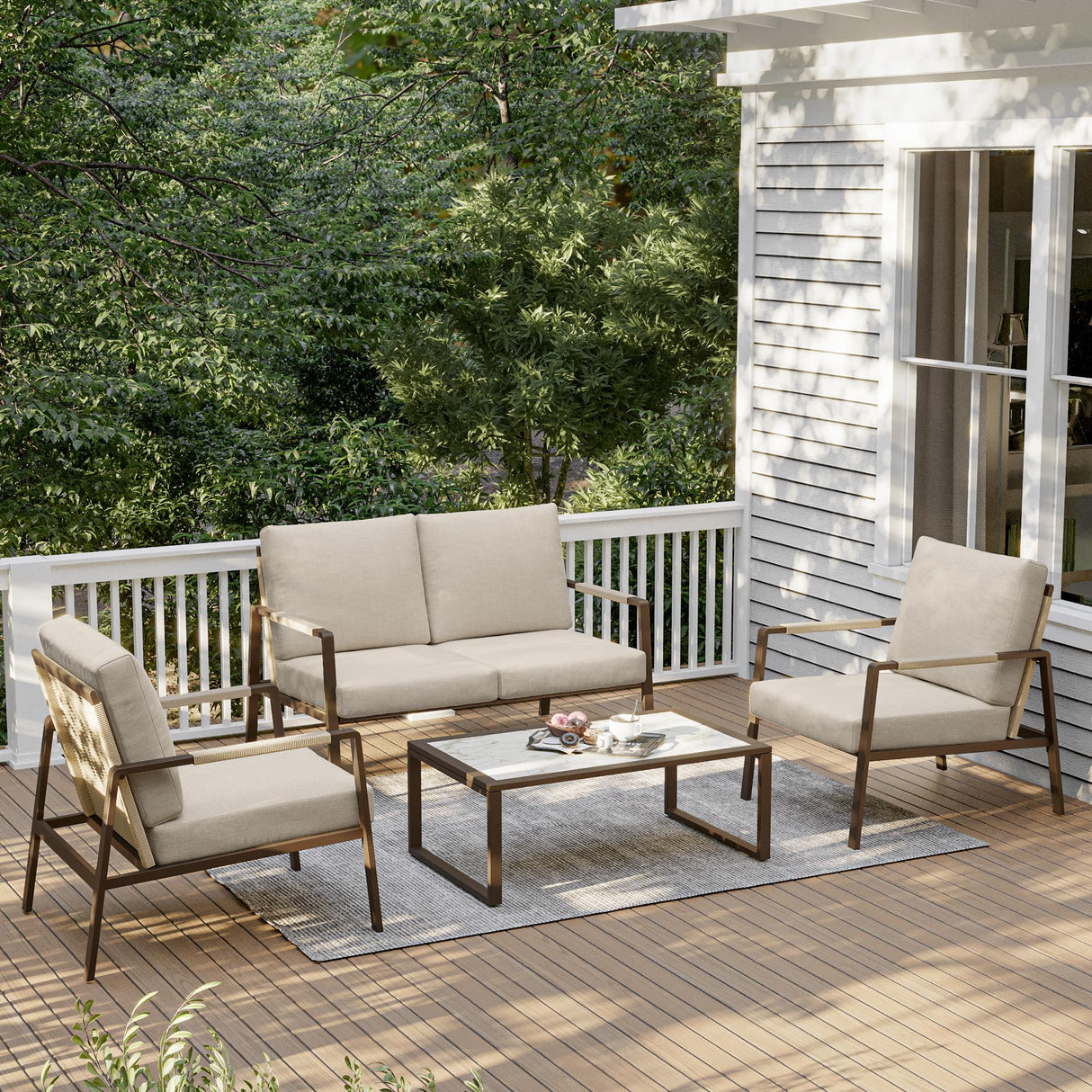 4-Piece Patio Conversation Set, Waterproof Outdoor Furniture Set