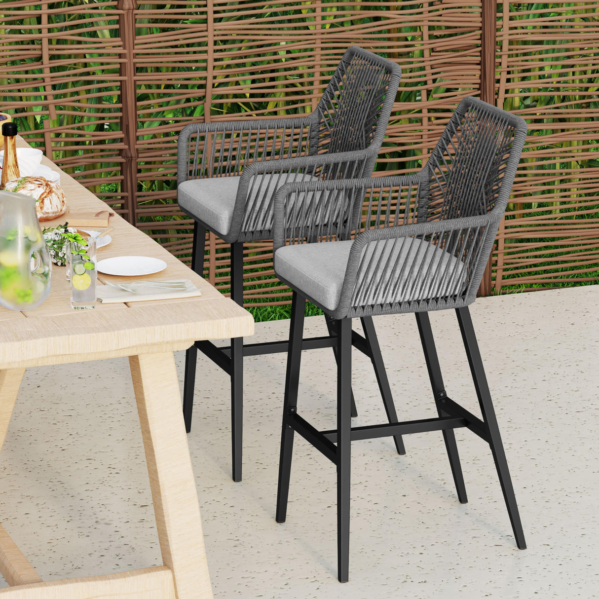 28'' Outdoor Counter Height Bar Stools Set of 2, Rattan Bar stools Boho Woven Patio