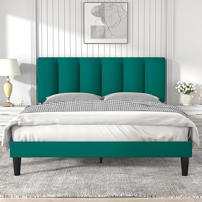 Queen Bed Frame with Upholstered Headboard