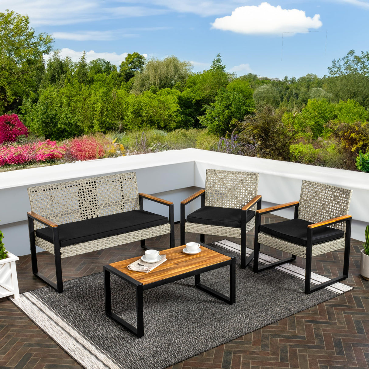 LVG1102C-4SET Wilder 4-Piece Modern Coastal Faux Wicker Conversation Outdoor