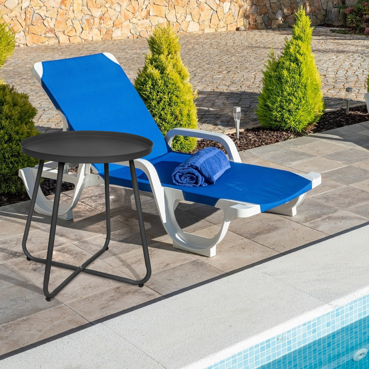 Set of 2 Outdoor Side Table Outdoor, Metal Side Table Small Round Side Table