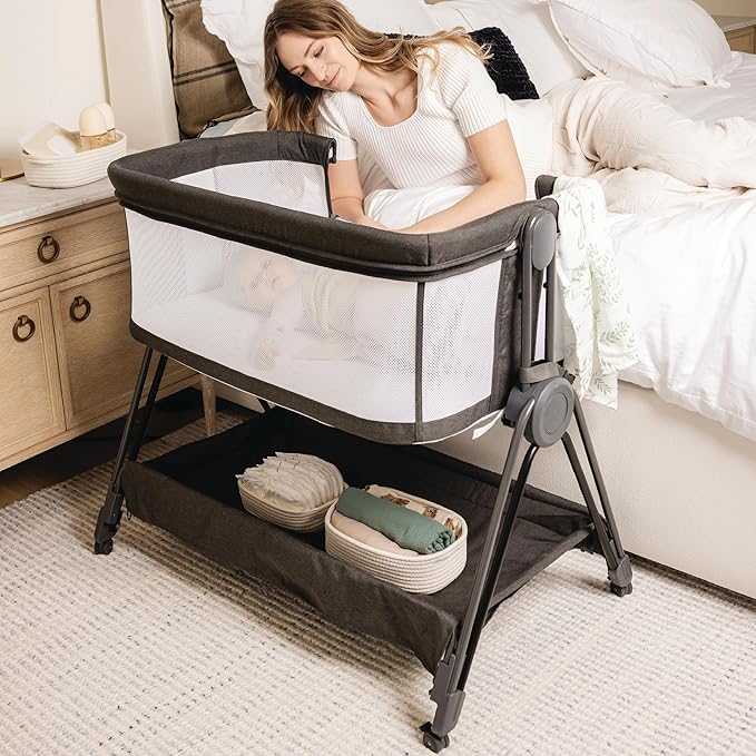 Bedside Sleeper - Bassinet & Bedside Crib with Height Adjustment & Wheels