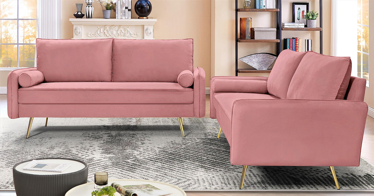 Container Luxury 2-Piece Sofa Set, Chesterfield-Inspired Design with Scrolled Arms, Nailhead Accents & Channel Tufting, Soft Velvet Upholstery, High-Density Foam for Comfortable Seating, Rose