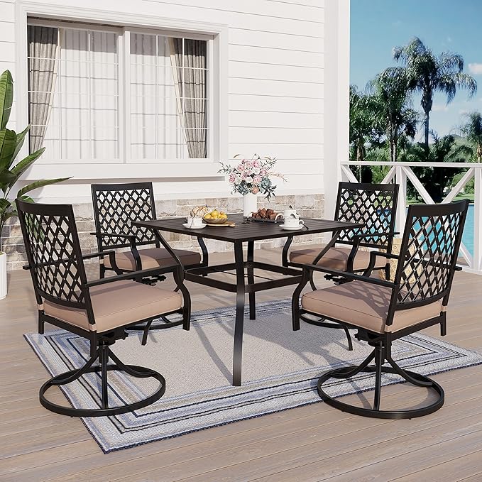 Patio Furniture Set 5 Pieces Patio Dining Set Outdoor Table and Chairs 4 x Swivel Dining