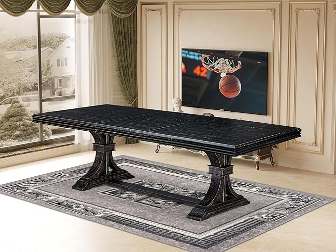 Wooden Kitchen Dining Table with Removable Rectangular Tabletop - Antique Walnut Finish