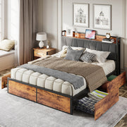 Queen Bed Frame with 4 Storage Drawers, Platform Bed