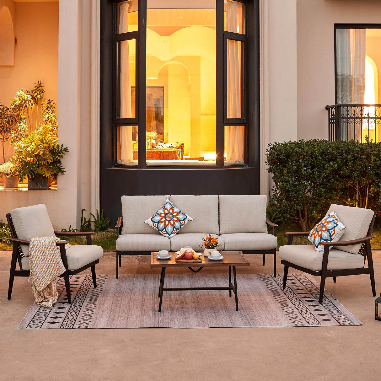 6 Pieces Patio Furniture Set, Outdoor Furniture Sofa Sectional Modern Metal Patio Conversation Set