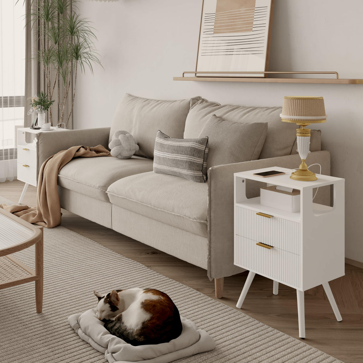 White Nightstand with Charging Station