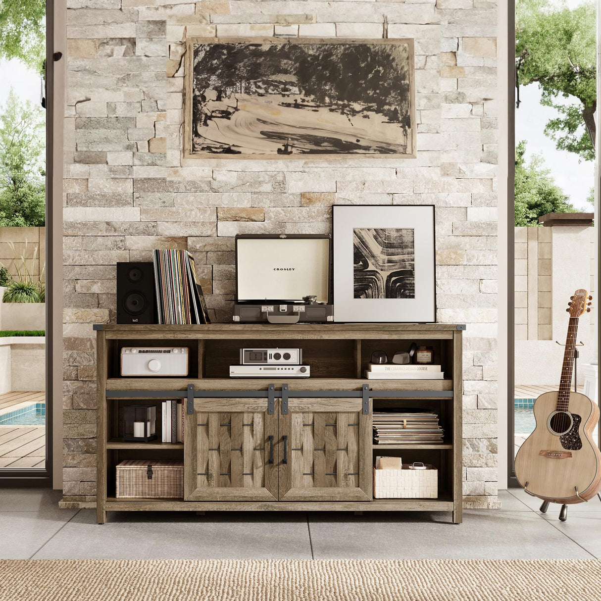 Farmhouse TV Stand for 65 Inch TV, Tall Highboy Entertainment Center