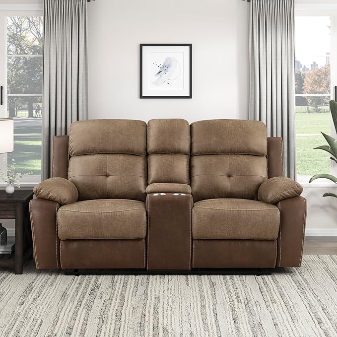 Marianna Polished Microfiber Double Glider Reclining Loveseat, Brown