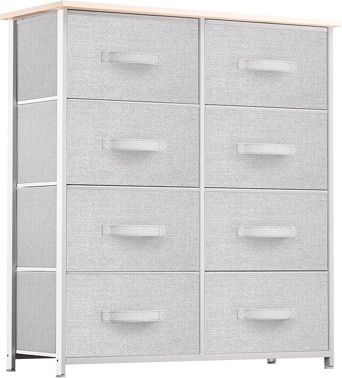 Fabric Dresser for Bedroom, Tall Storage Dresser with 8 Drawers, Rustic Dresser & Chest of Drawers