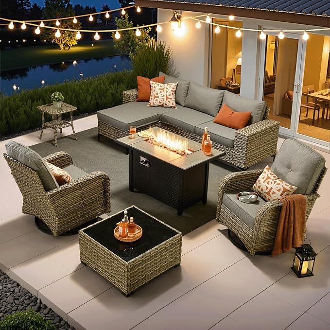 5 Pieces Patio Furniture Set Outdoor Sectional Sofa Couch with Comfy Cushions and Deep Seat