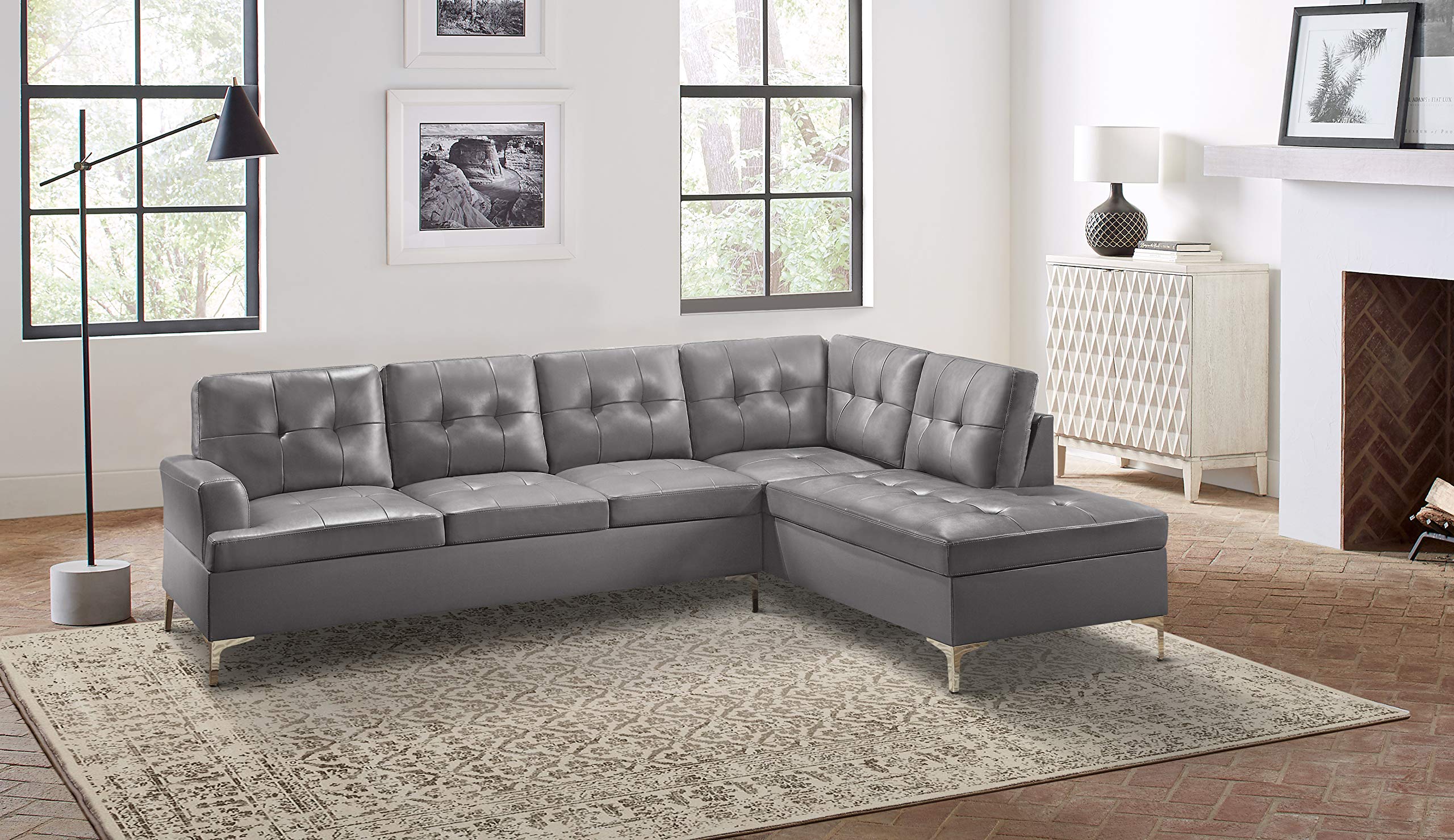 Dani 2-Piece Faux Leather Tufted Sectional Sofa with Right Chaise
