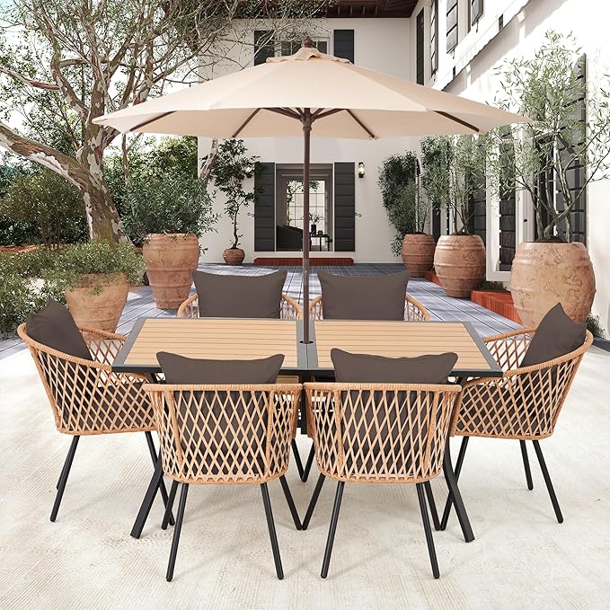 7-Piece Outdoor Patio Dining Set for 6,Wicker Rattan Outdoor Furniture Set