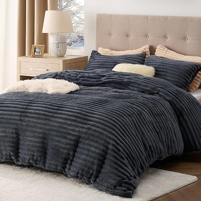 Fluffy Comforter Cover Set - Ultra Soft Plush Shaggy Duvet Cover Queen Size